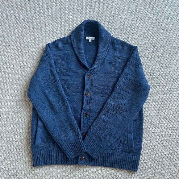 Peter Millar Jacquard Button Shawl Sweater Mens Size XL Navy V-Neck